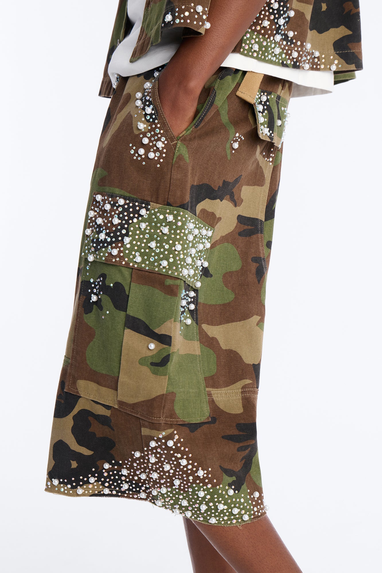 Baggy Pearl World Embellished Short - Camouflage Fashion Nova