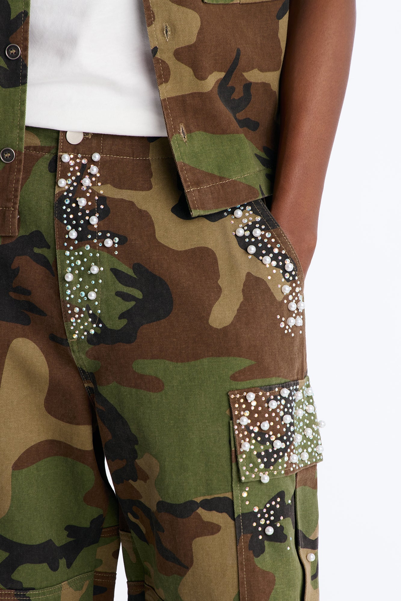 Baggy Pearl World Embellished Short - Camouflage Fashion Nova