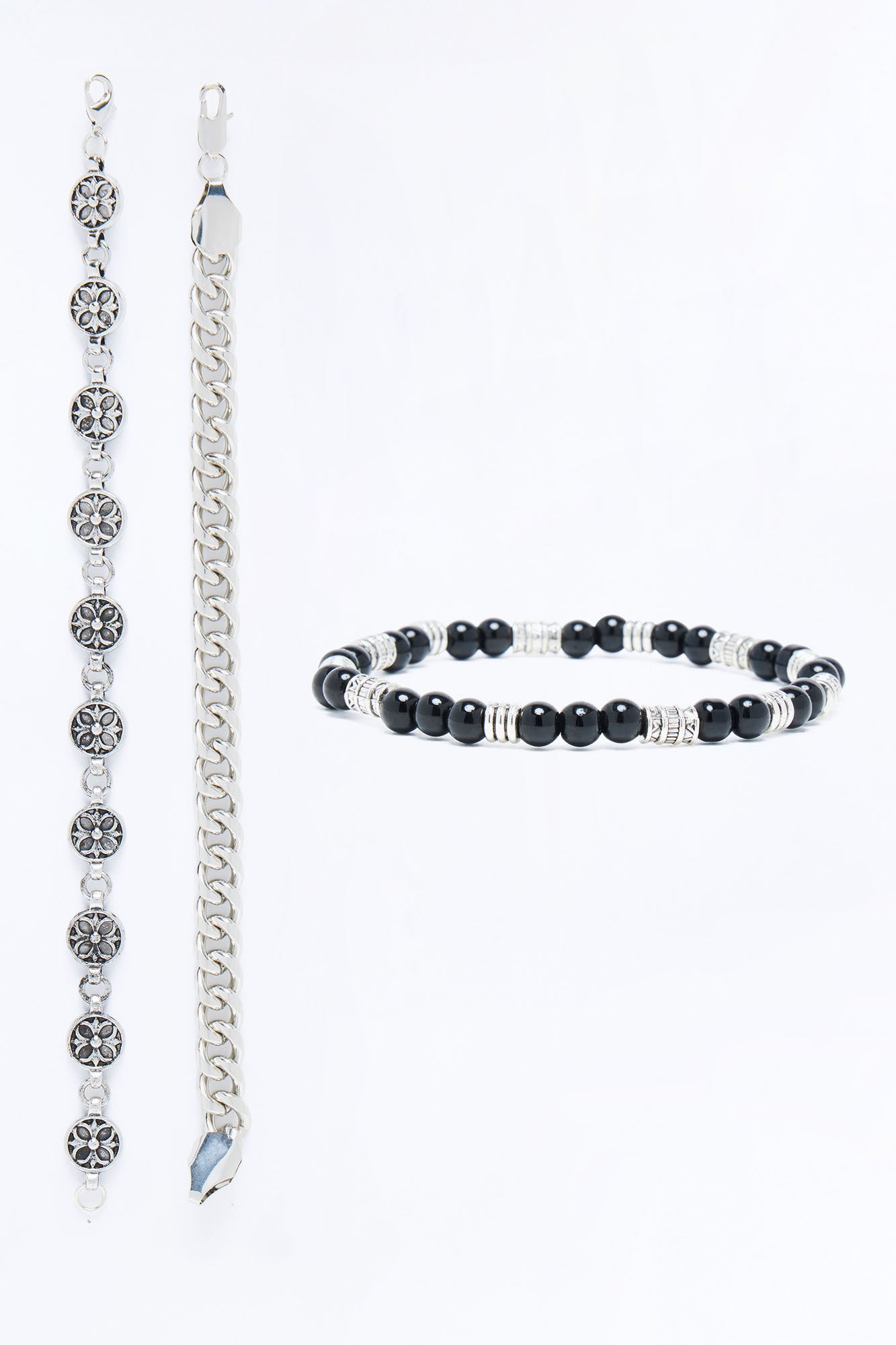 Midnight Iron Faith Bracelet Set - Silver Fashion Nova