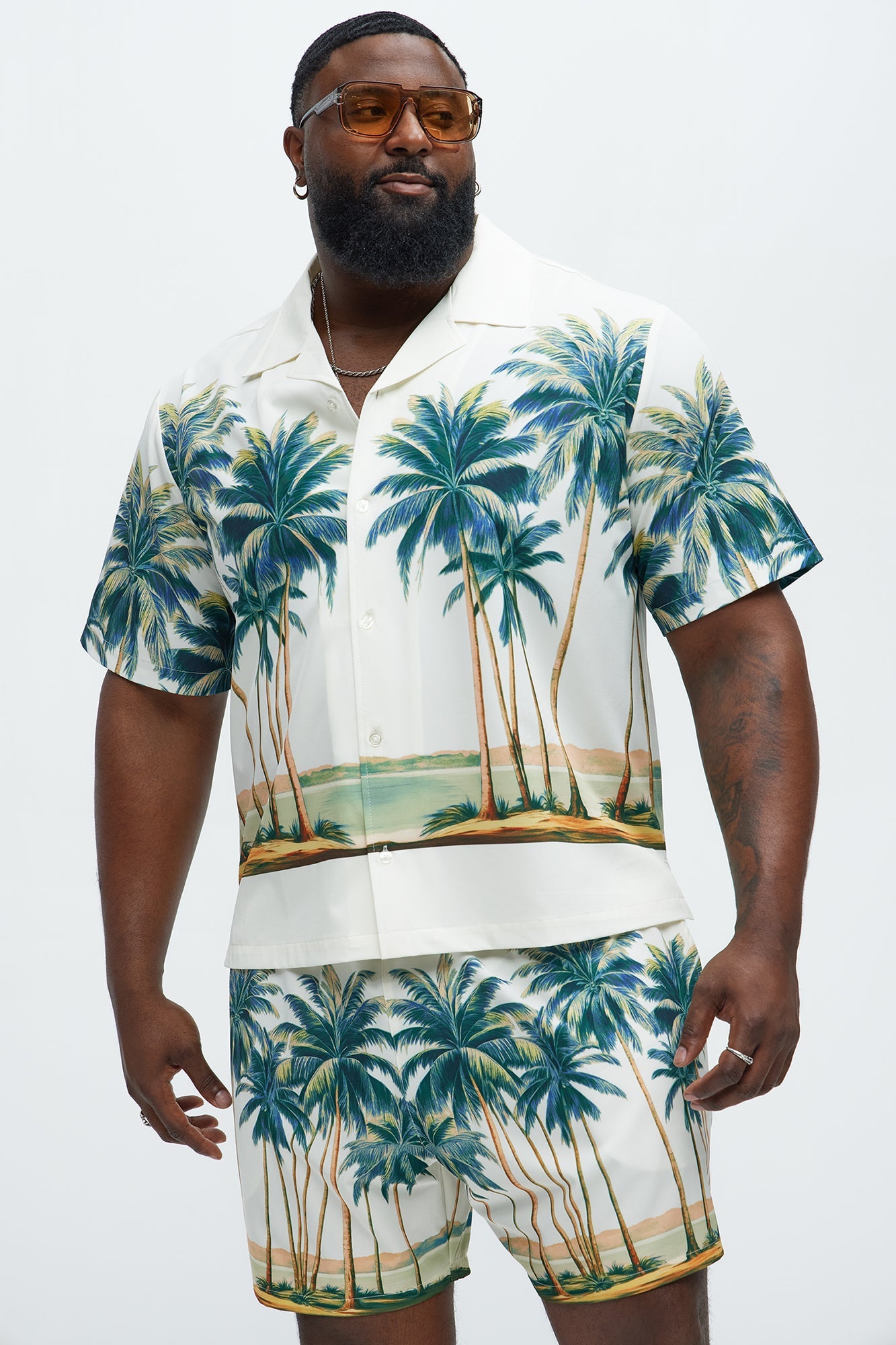 Moulay Palm Printed Cuban Shirt - Cream/combo Fashion Nova
