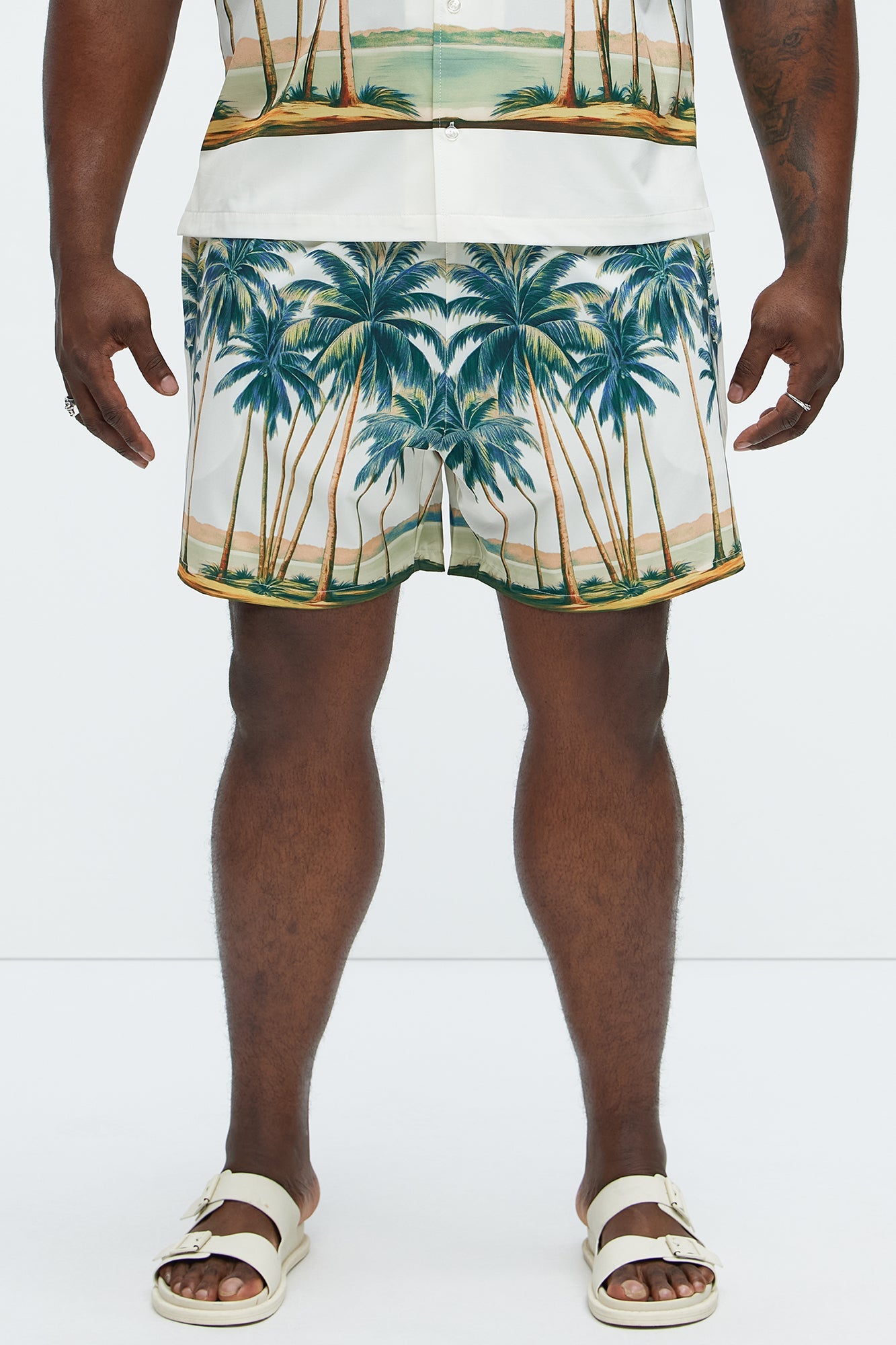 Moulay Palm Printed Swim Mid Trunk - Cream/combo Fashion Nova