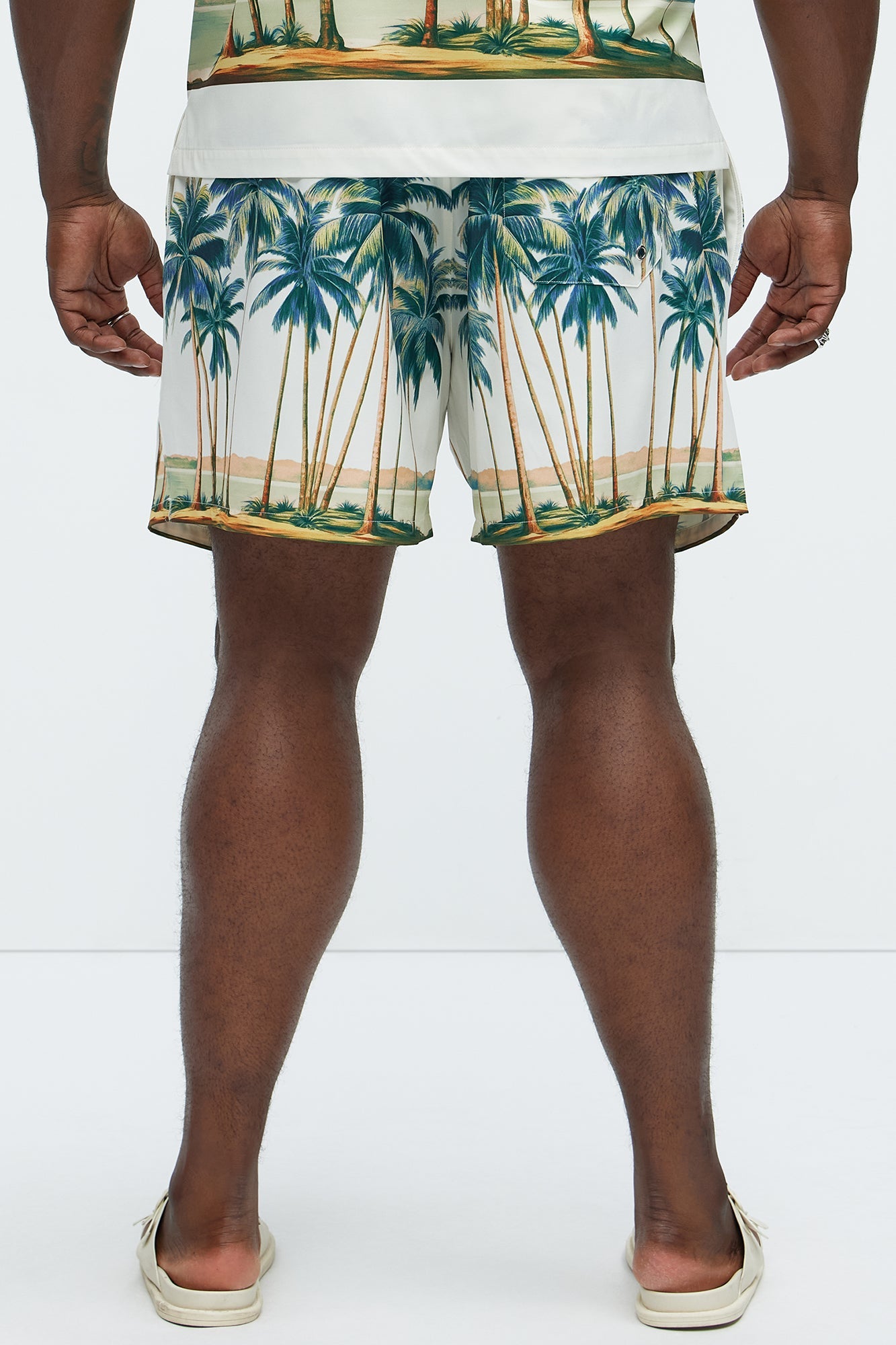 Moulay Palm Printed Swim Mid Trunk - Cream/combo Fashion Nova