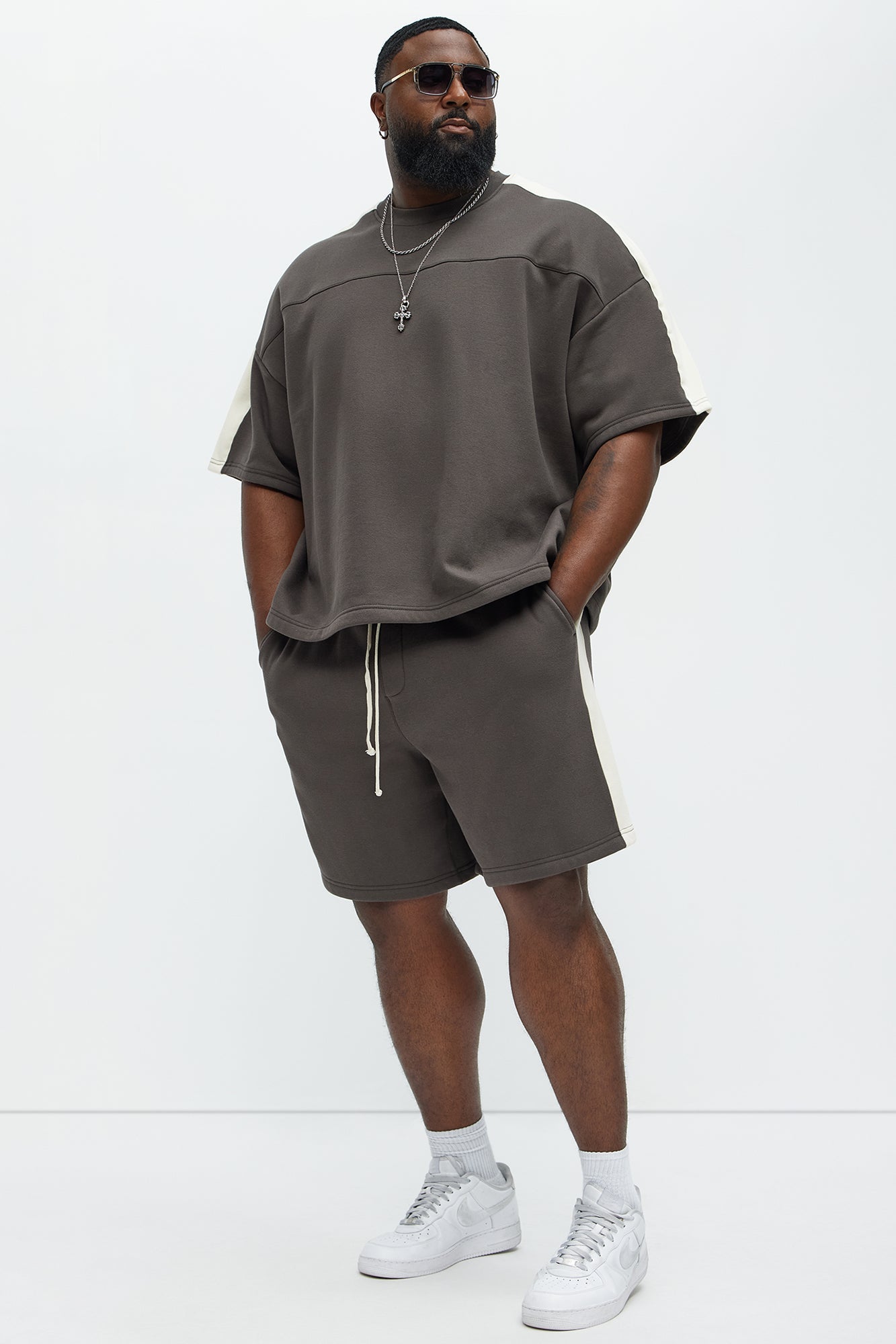Tyson Oversized Heavyweight Striped Shorts - Olive Fashion Nova