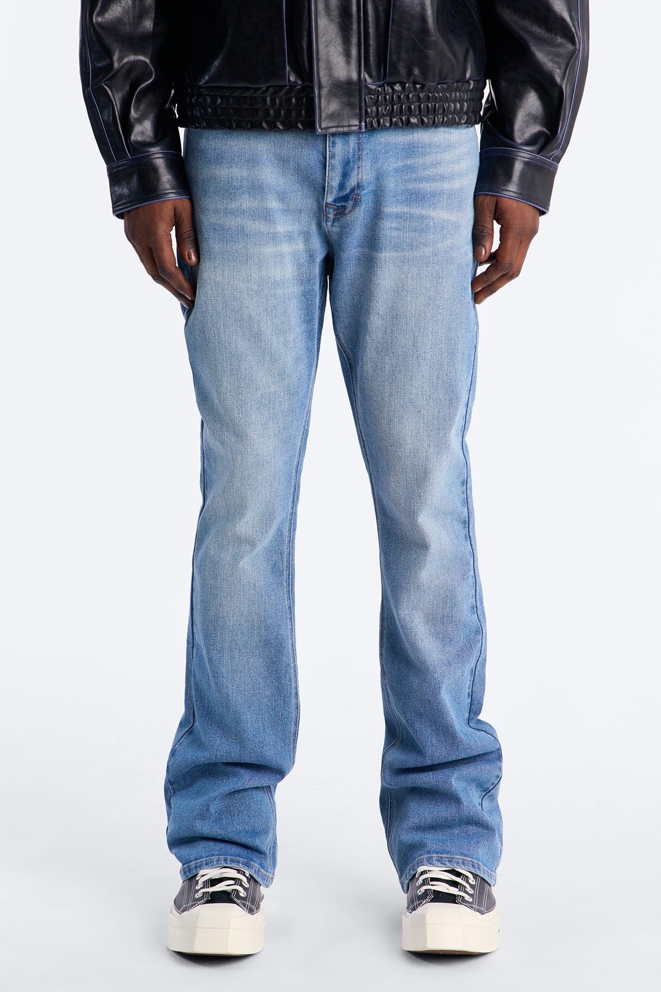 Essential Stacked Slim Flare Stretch Jean - Medium Blue Wash Fashion Nova