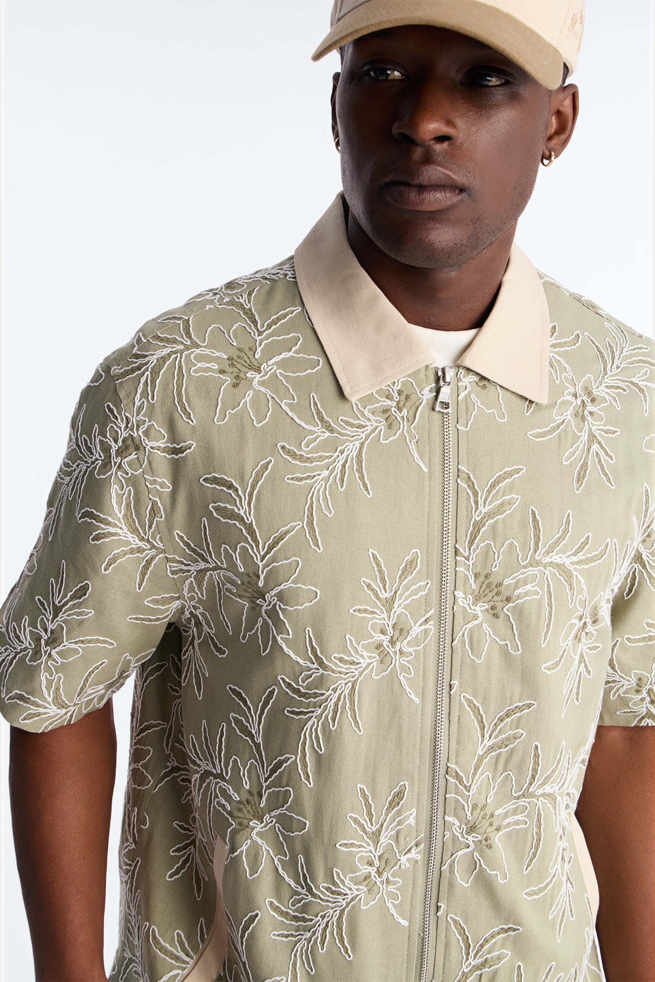Relaxed Island Riot Embroidered Zip Shirt - Olive Fashion Nova
