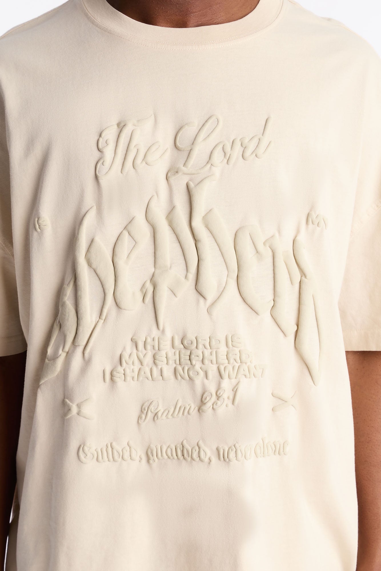 Psalms 23 Puff Print Oversized Short Sleeve Tee - Cream Fashion Nova