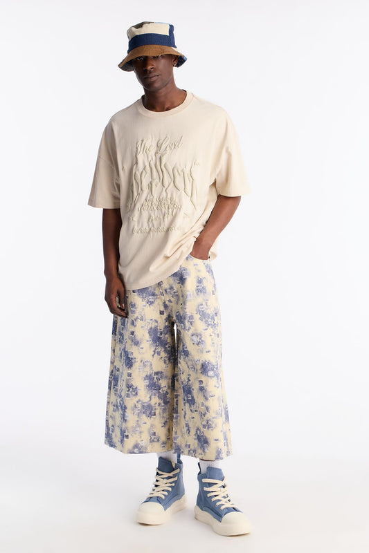Super Baggy Azure Shred Denim Short - Bleach Blue Wash Fashion Nova