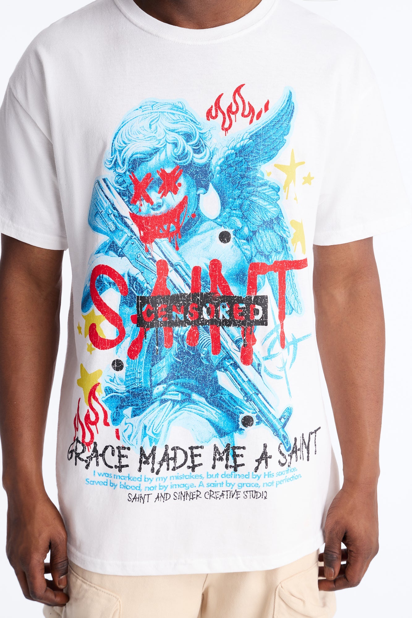 Grace Made Me A Saint Short Sleeve Tee - White Fashion Nova