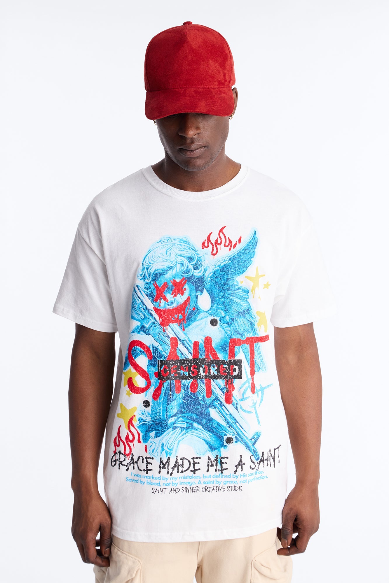 Grace Made Me A Saint Short Sleeve Tee - White Fashion Nova