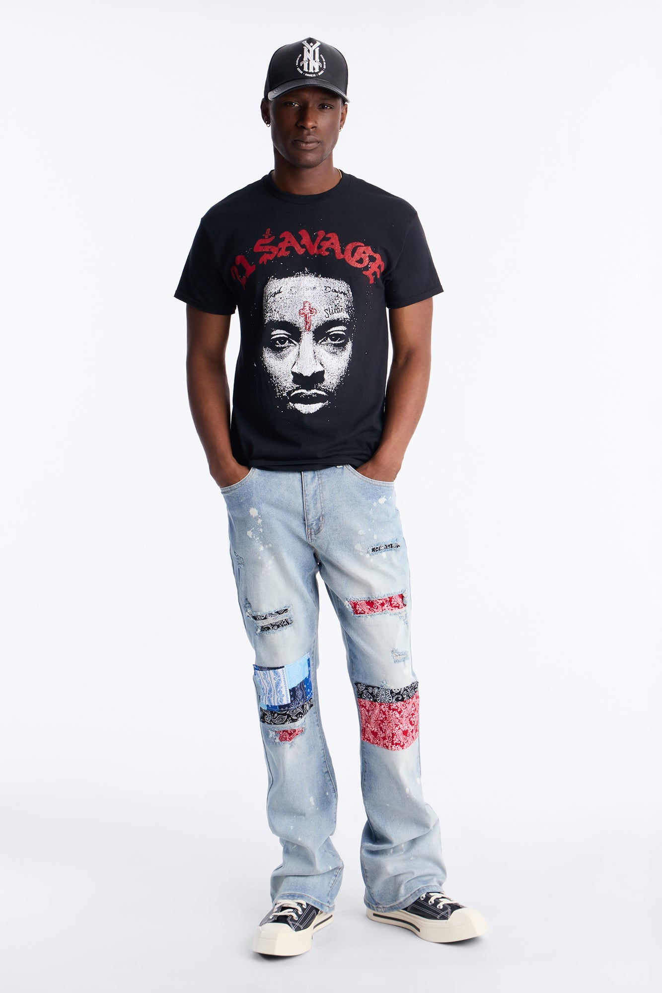 21 Savage Distressed Short Sleeve Tee - Black Fashion Nova
