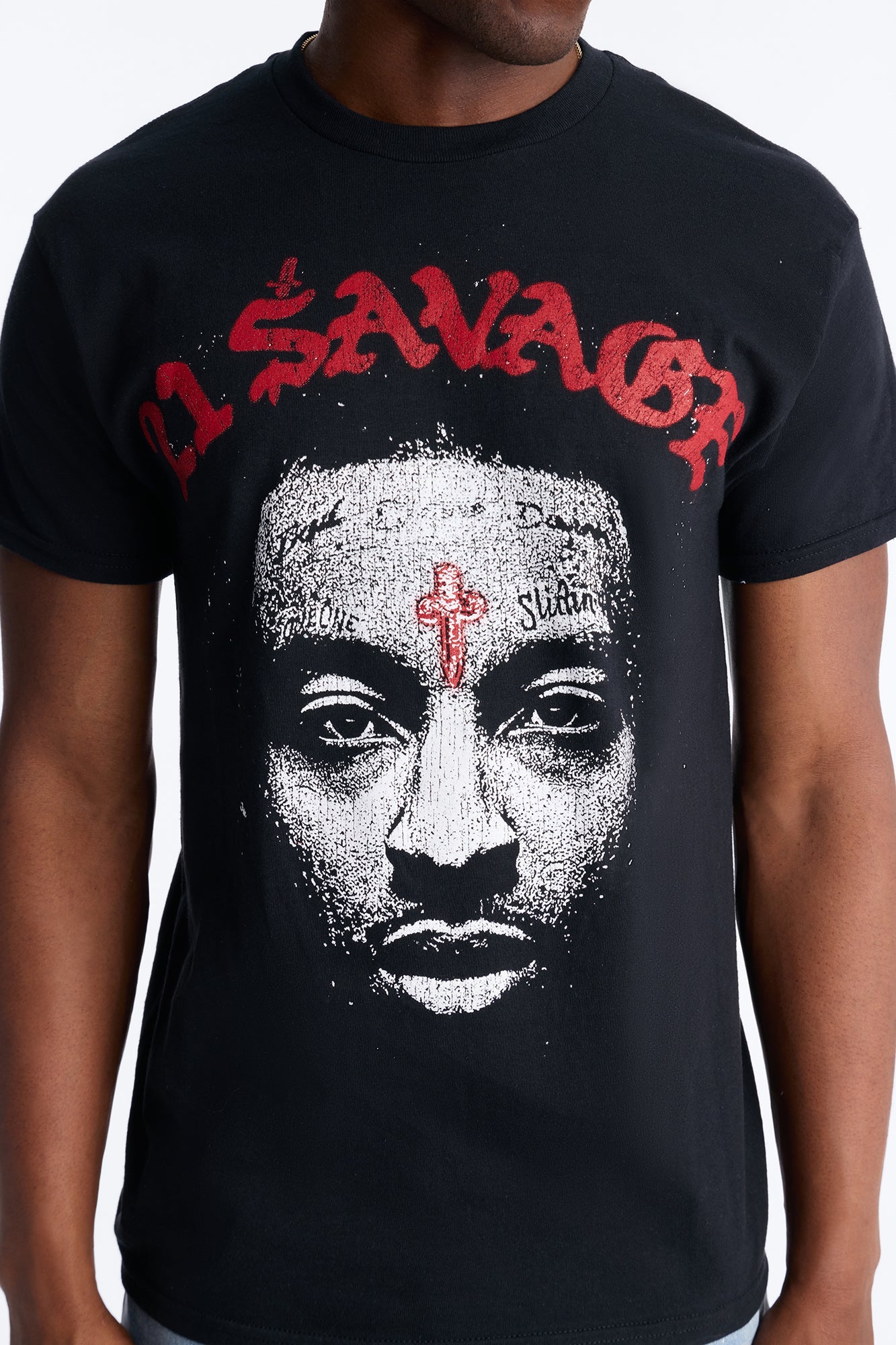 21 Savage Distressed Short Sleeve Tee - Black Fashion Nova