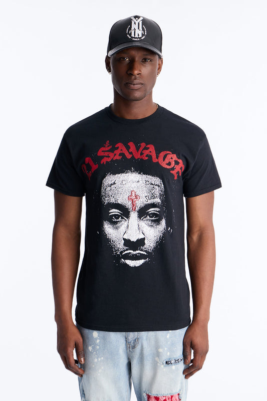 21 Savage Distressed Short Sleeve Tee - Black Fashion Nova