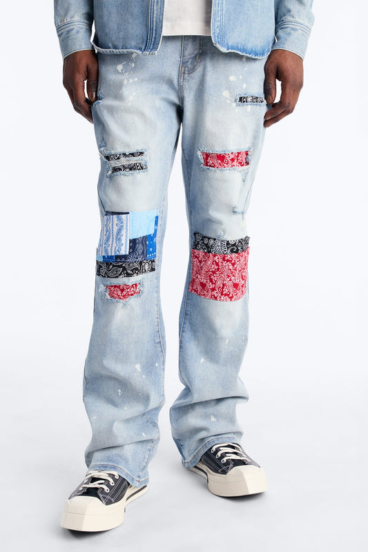 Stacked Skinny Flare Paisley Jungle Jean - Medium Blue Wash Fashion Nova