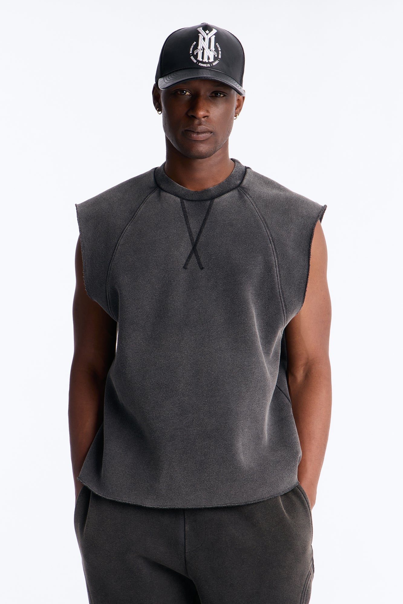 Washed Raw Edge Relaxed Muscle Tee - Black Wash Fashion Nova
