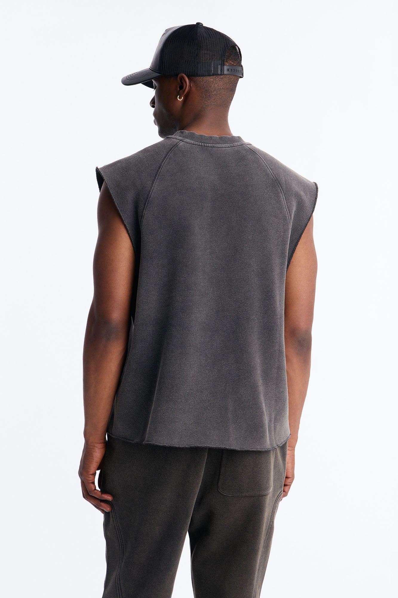 Washed Raw Edge Relaxed Muscle Tee - Black Wash Fashion Nova