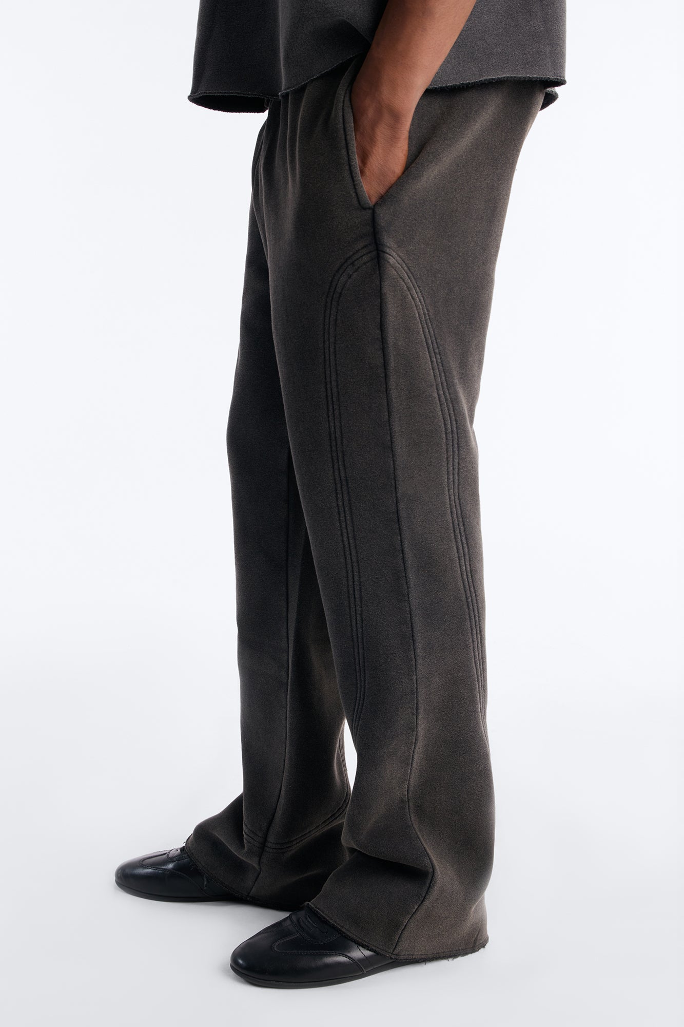 Washed Raw Edge Flare Sweatpant - Black Wash Fashion Nova