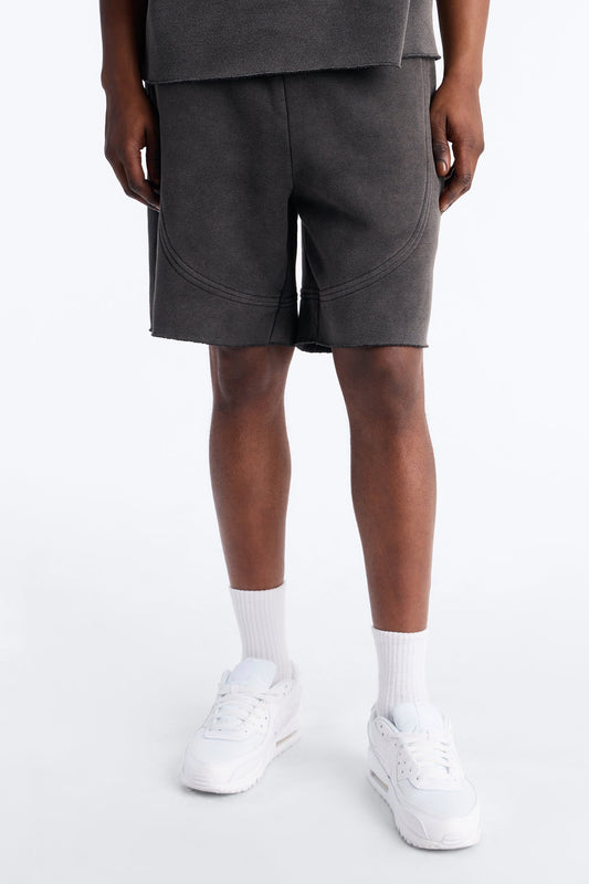 Washed Raw Edge Baggy Sweatshort - Black Wash Fashion Nova
