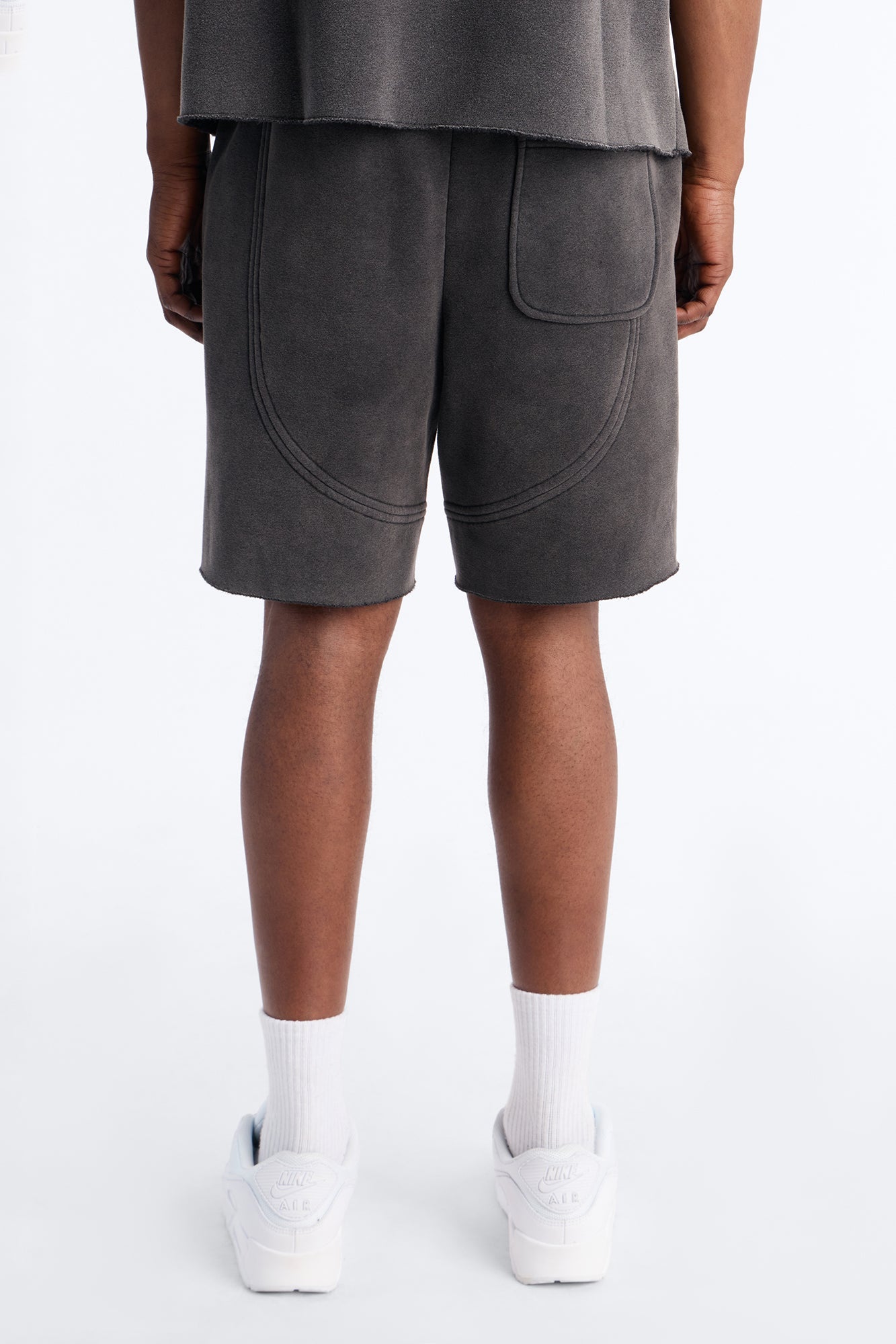 Washed Raw Edge Baggy Sweatshort - Black Wash Fashion Nova