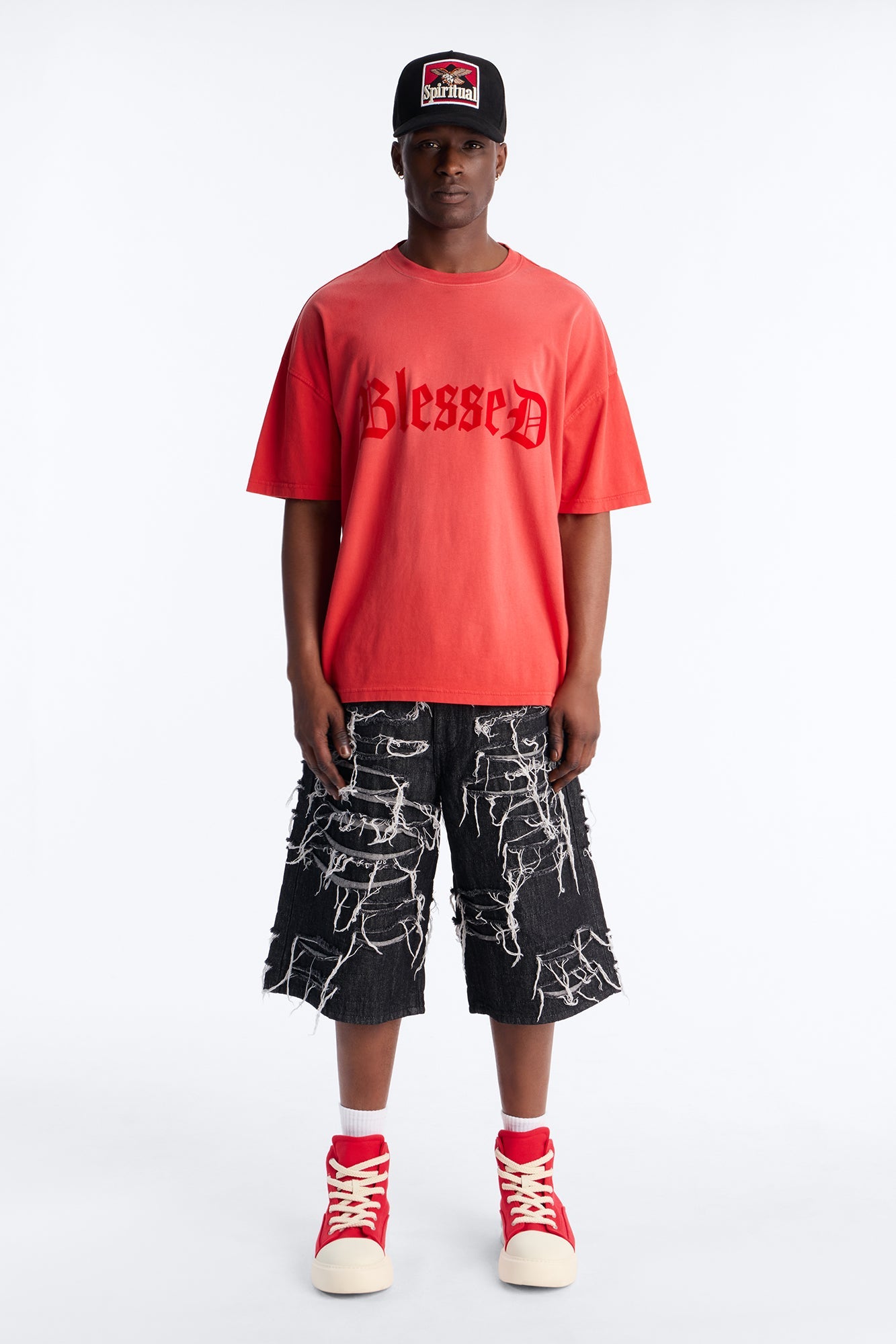 Blessed Flocked Short Sleeve Tee - Red Fashion Nova