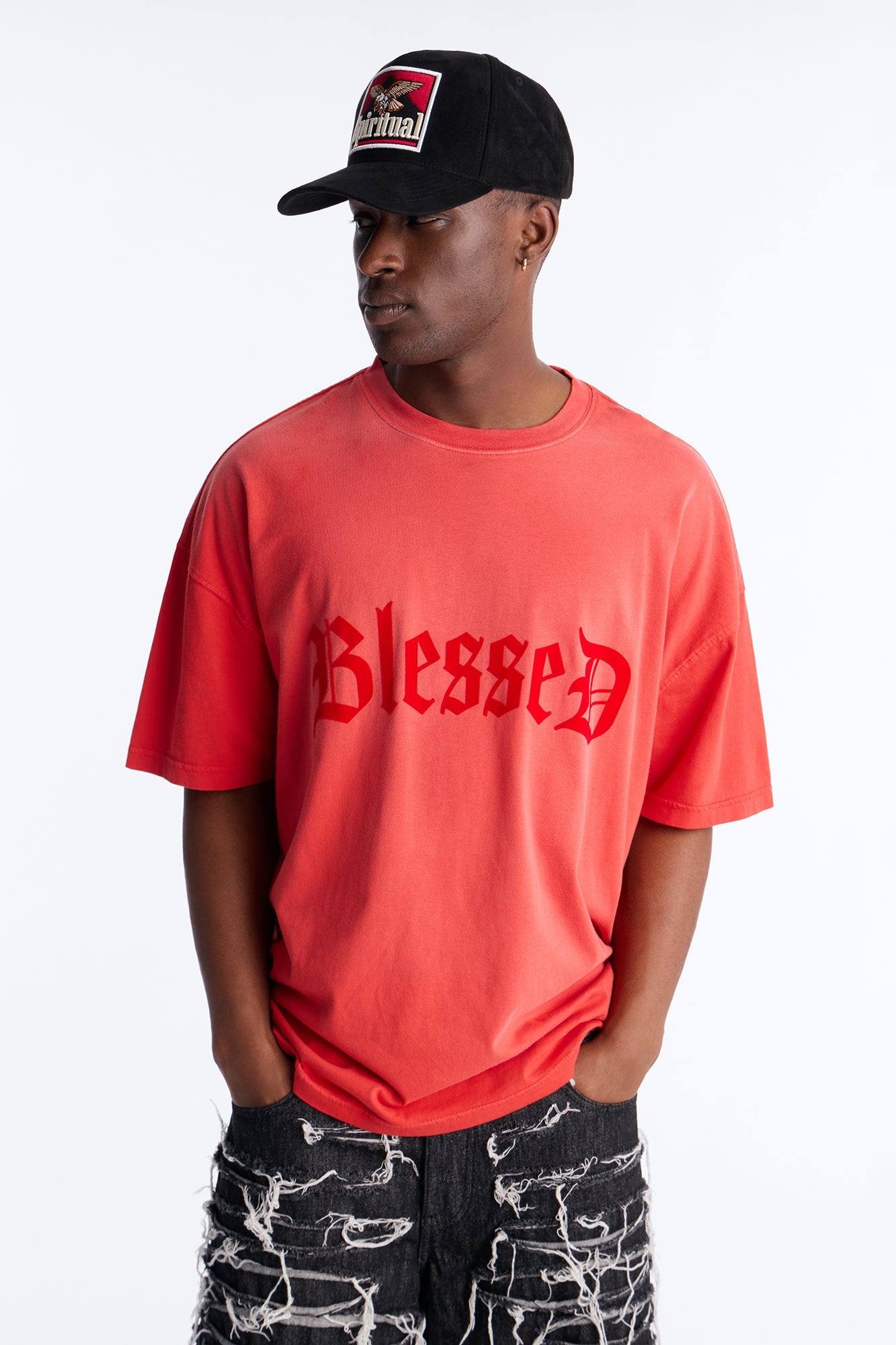 Blessed Flocked Short Sleeve Tee - Red Fashion Nova