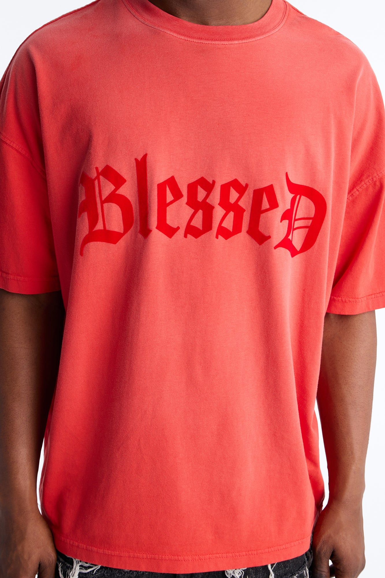 Blessed Flocked Short Sleeve Tee - Red Fashion Nova