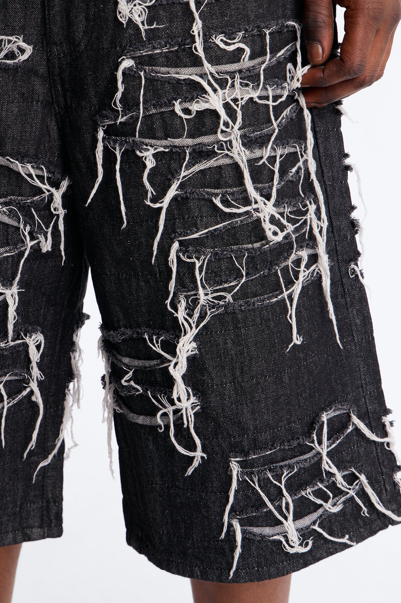 Baggy Jackson Fray Denim Short - Black Wash Fashion Nova