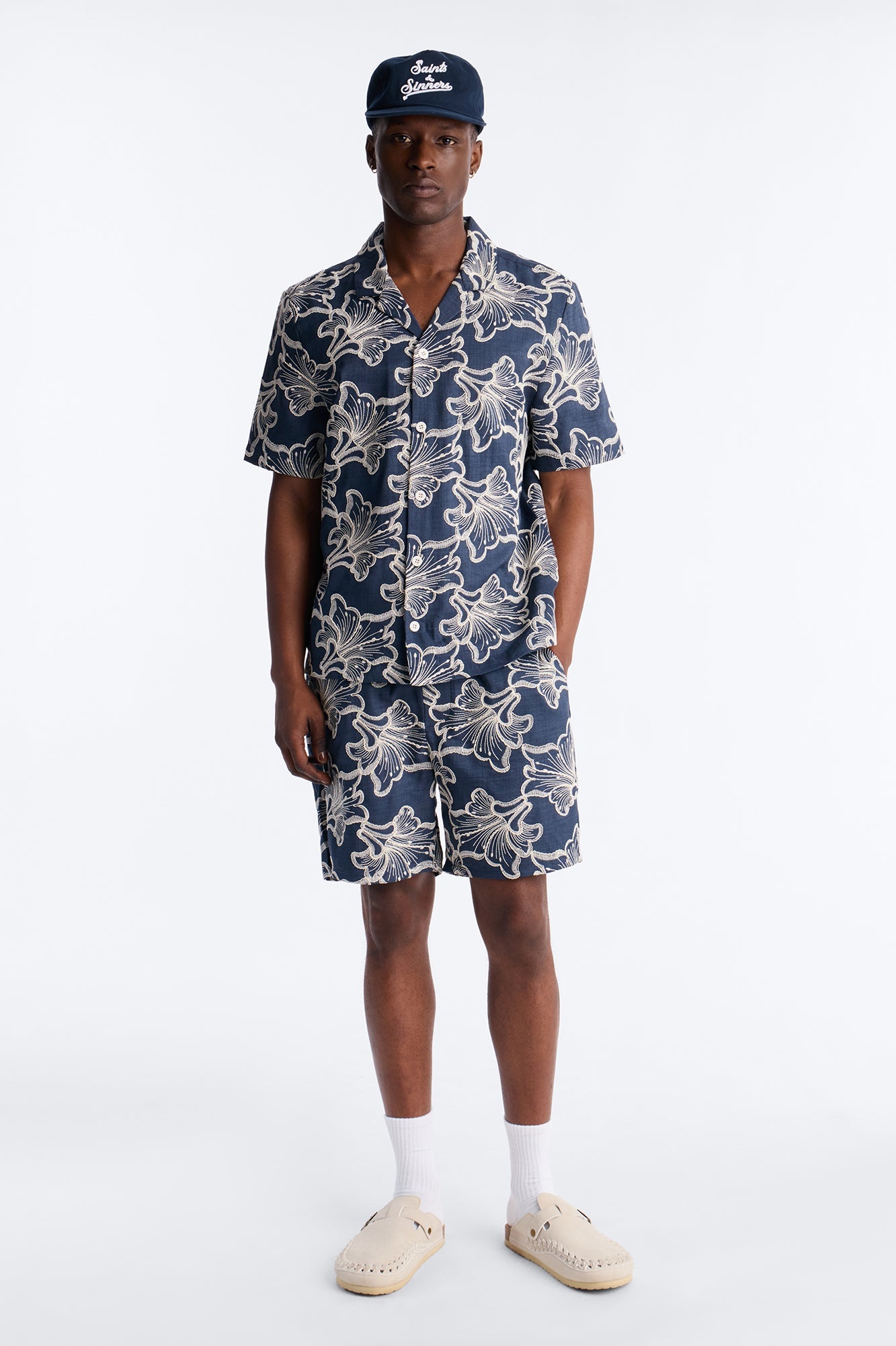 Coastal Drift Cuban Button Up Shirt - Navy Fashion Nova