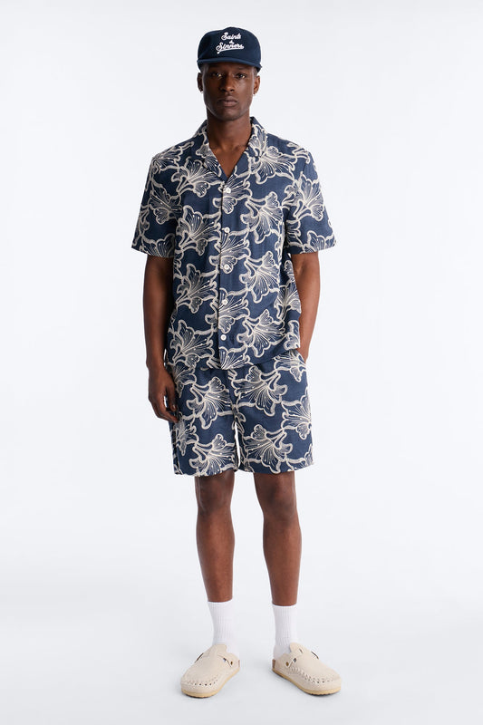 Coastal Drift Cuban Button Up Shirt - Navy Fashion Nova