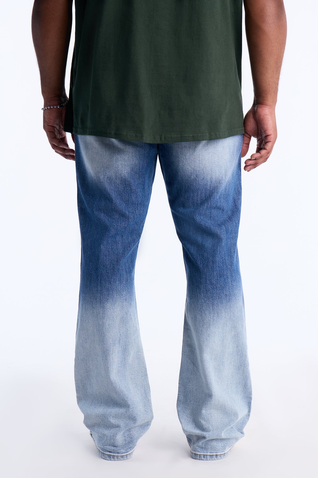 Stacked Skinny Flare Up And Destroyed Jean - Light Blue Wash Fashion Nova