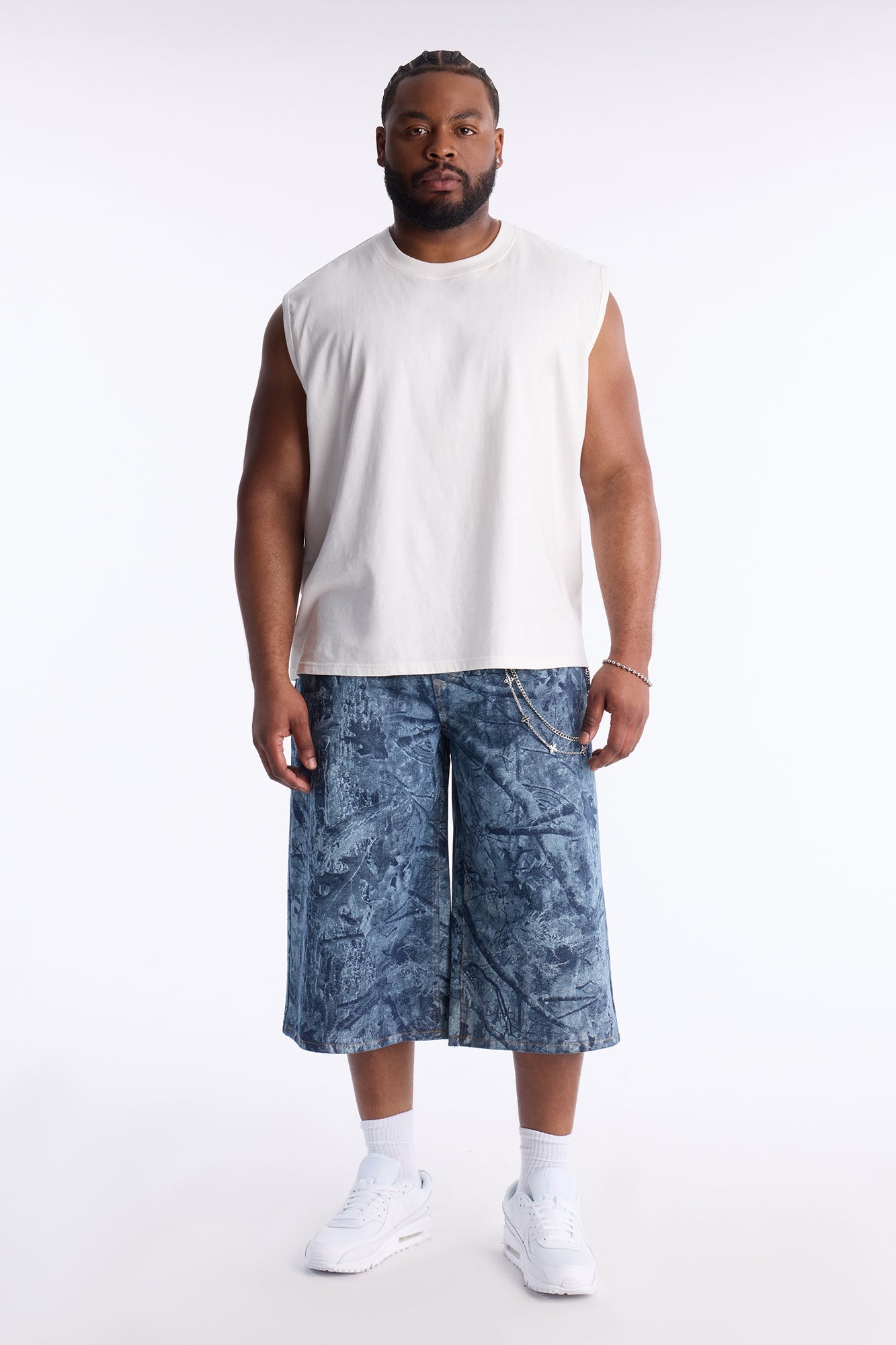 Super Baggy Concrete Camo Denim Short - Medium Blue Wash Fashion Nova