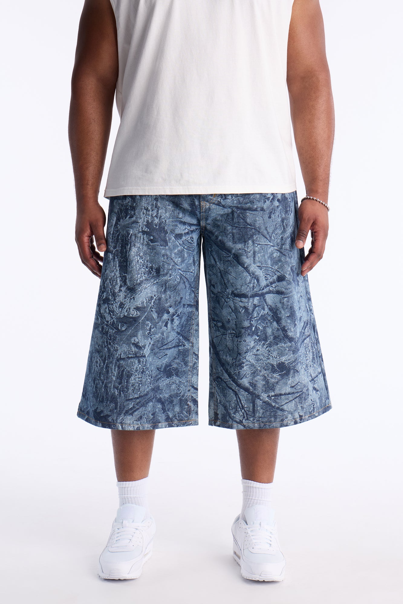 Super Baggy Concrete Camo Denim Short - Medium Blue Wash Fashion Nova