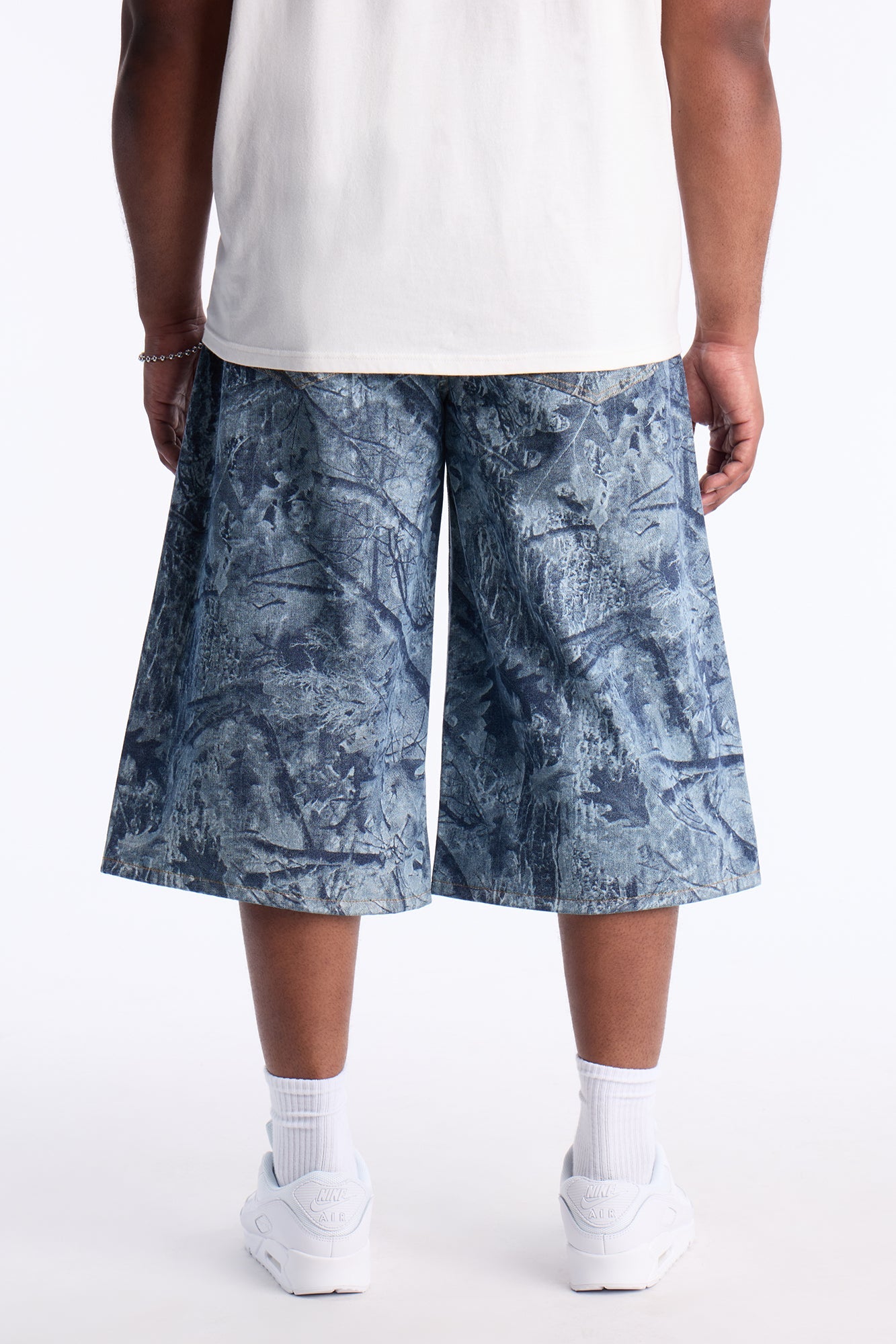 Super Baggy Concrete Camo Denim Short - Medium Blue Wash Fashion Nova