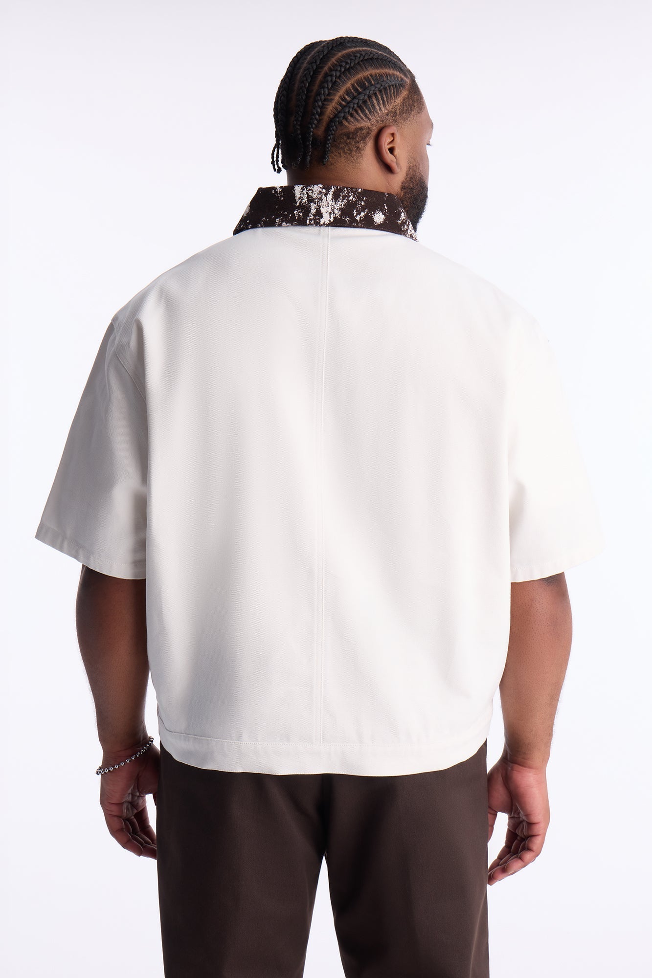 Canon Contrast Collar Zip Up Shirt - White Fashion Nova