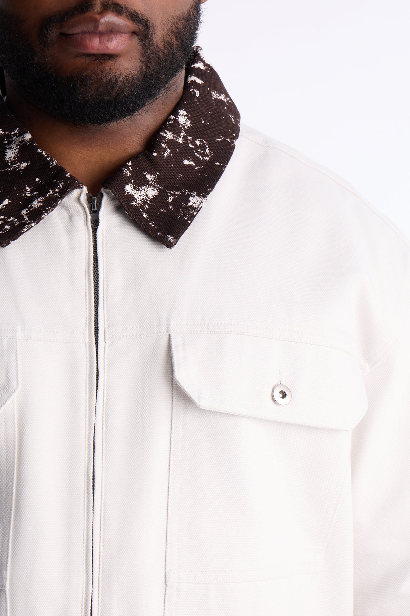 Canon Contrast Collar Zip Up Shirt - White Fashion Nova