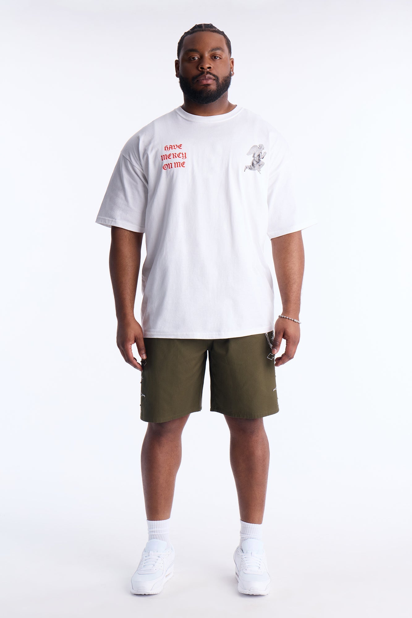 Relaxed Vatican City Stitched Embellished Short - Olive Fashion Nova