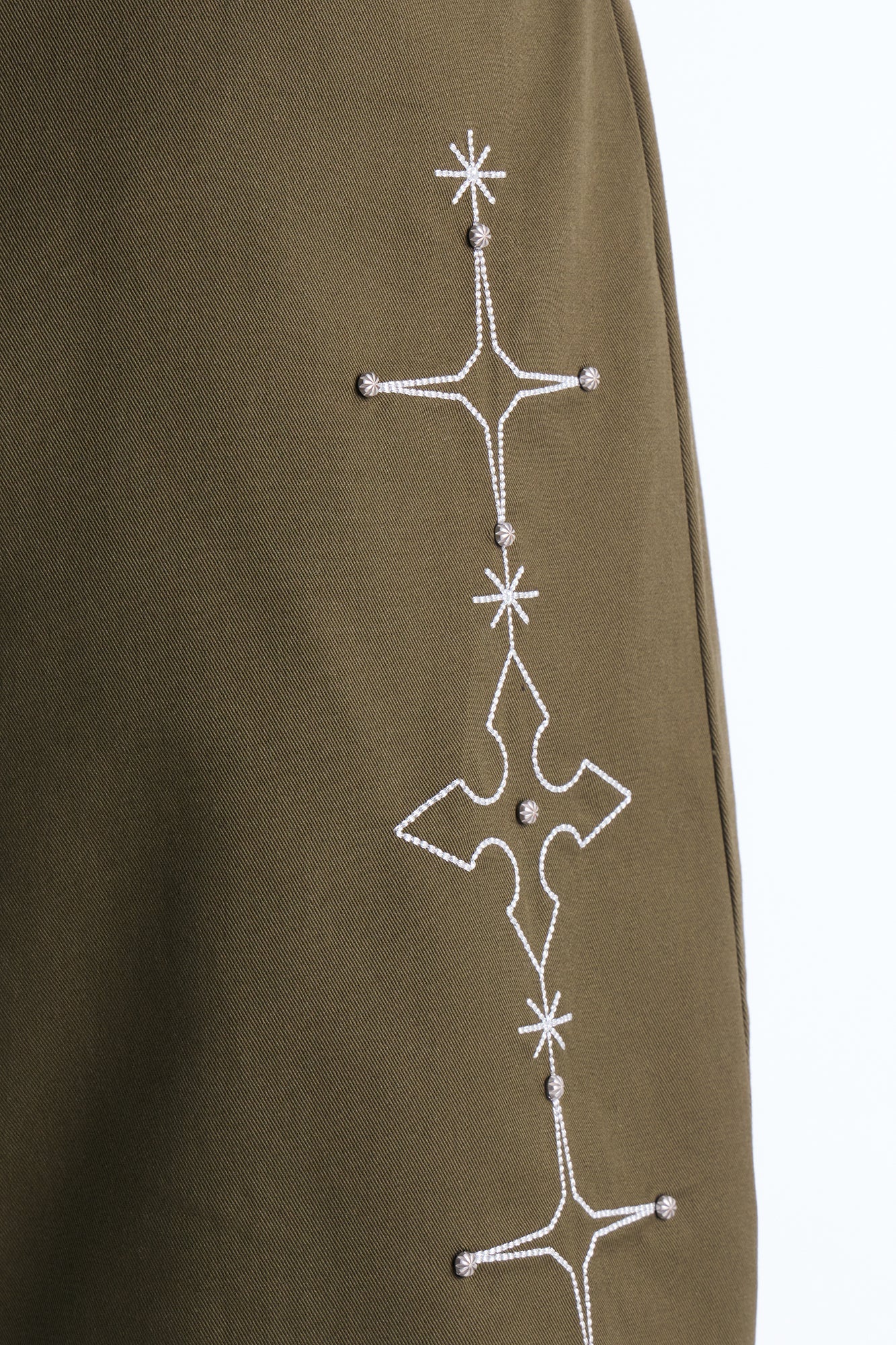 Relaxed Vatican City Stitched Embellished Short - Olive Fashion Nova