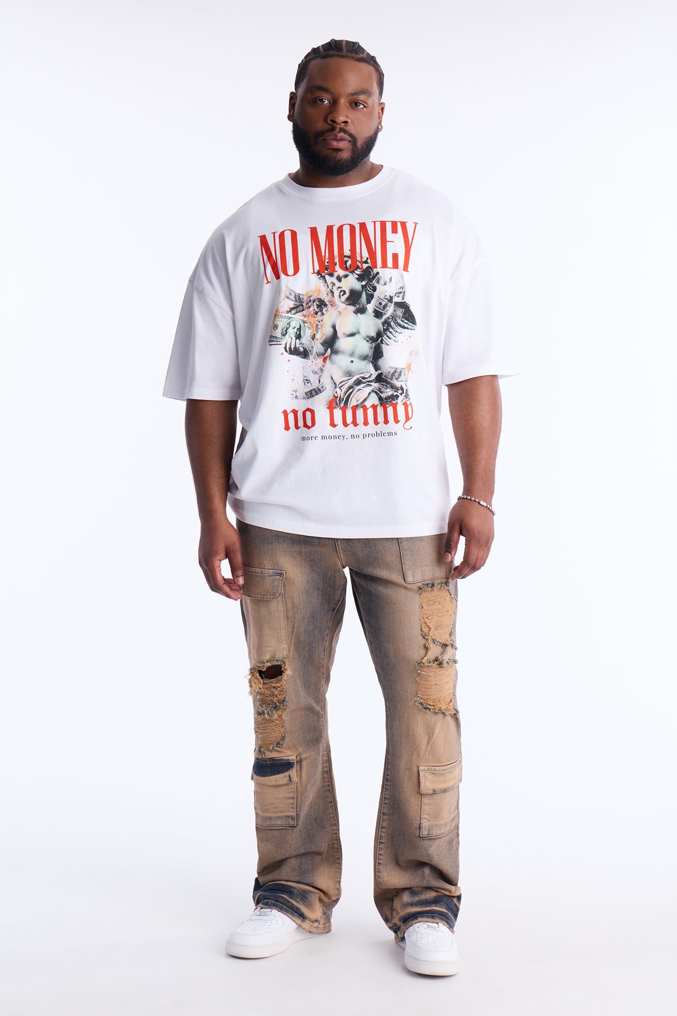 No Money No Funny Oversized Short Sleeve Tee - White Fashion Nova