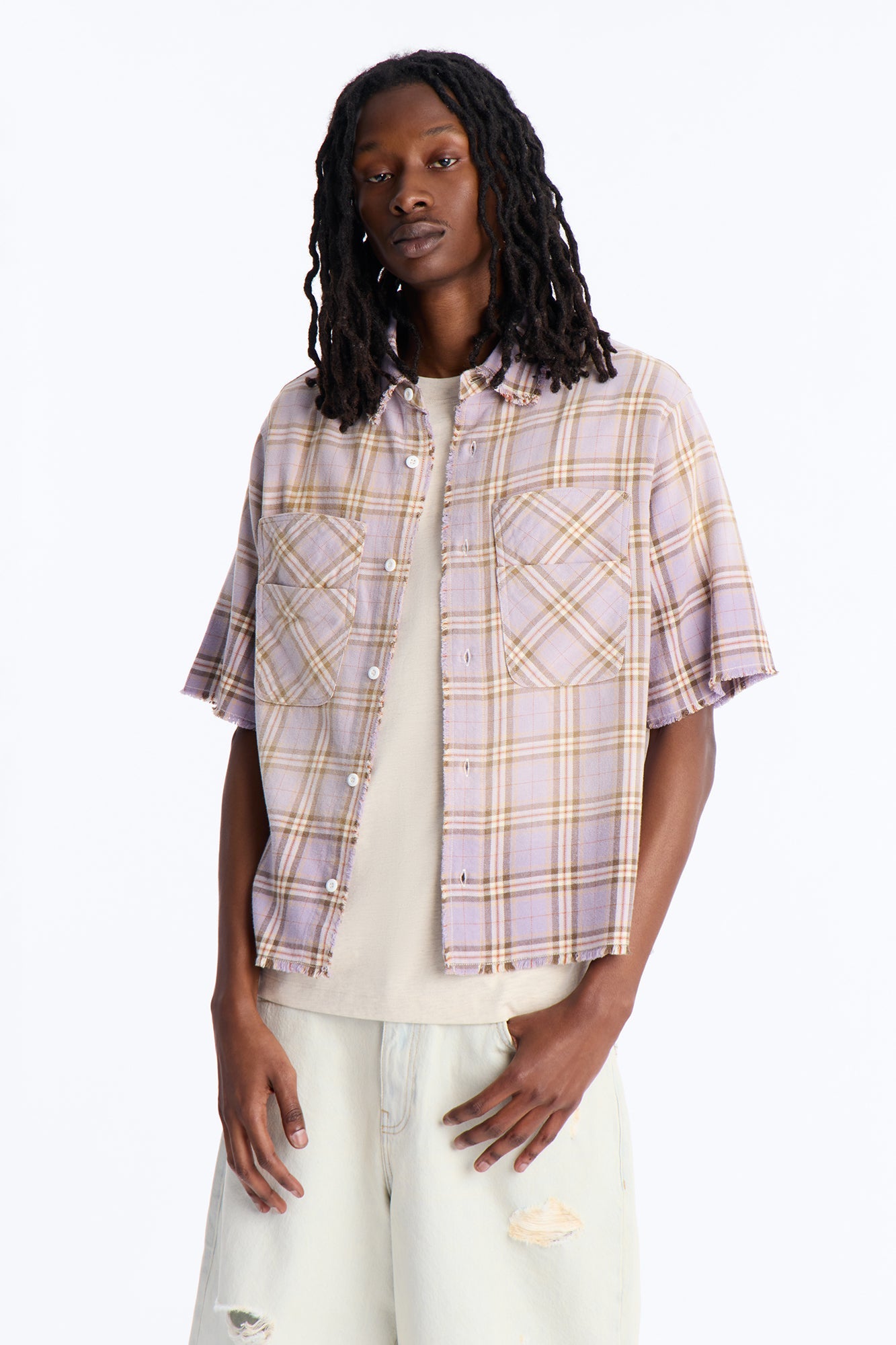 Cropped Gotta Move Flannel Button Up Shirt - Purple Fashion Nova
