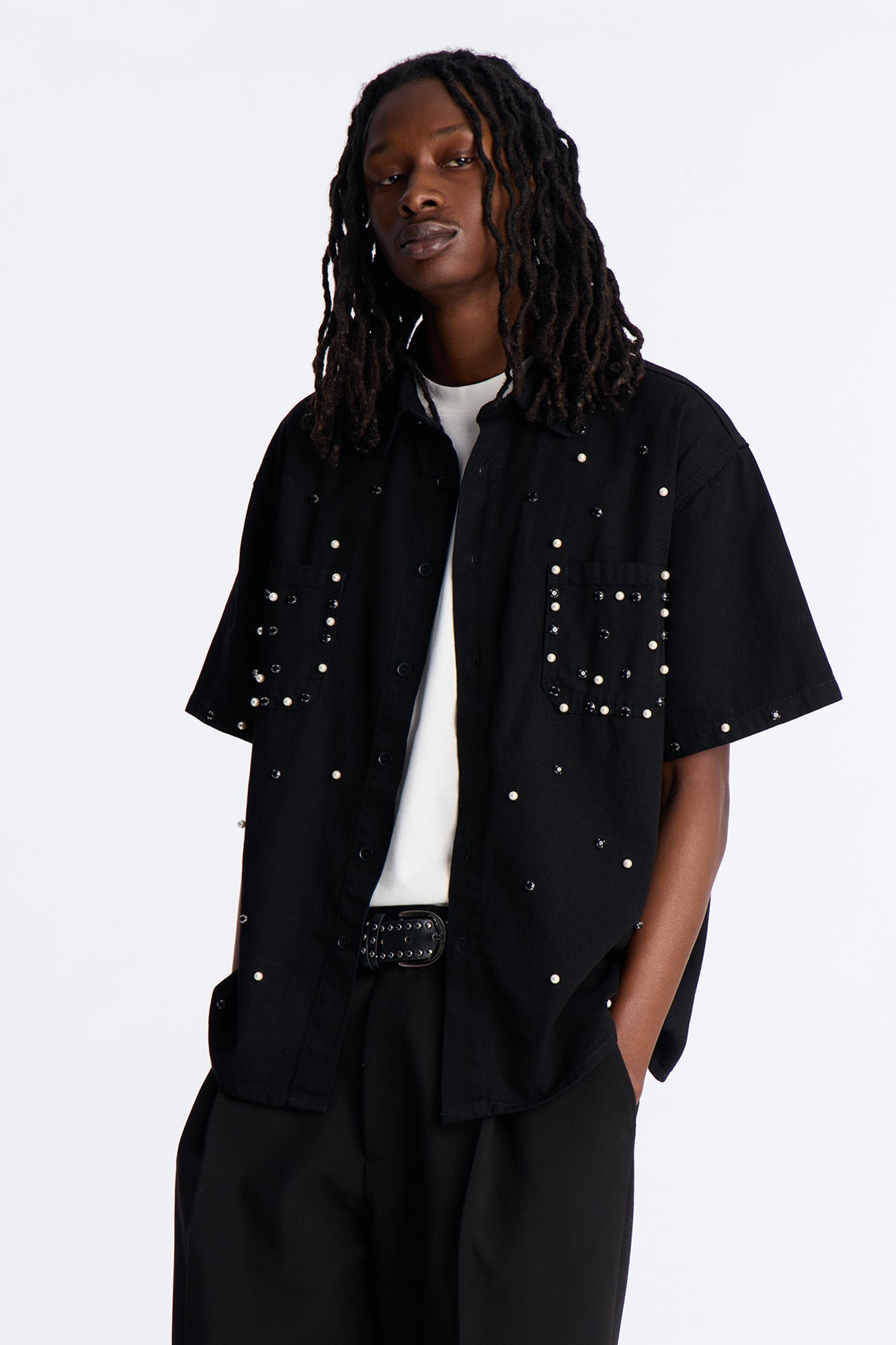 Apex Stud Button Up Shirt - Black Fashion Nova