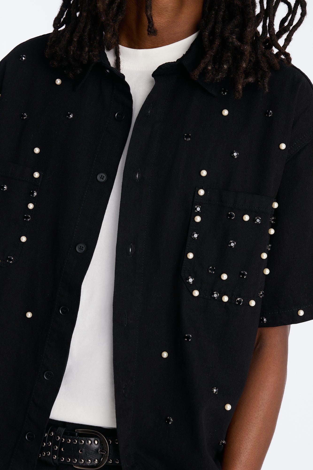 Apex Stud Button Up Shirt - Black Fashion Nova