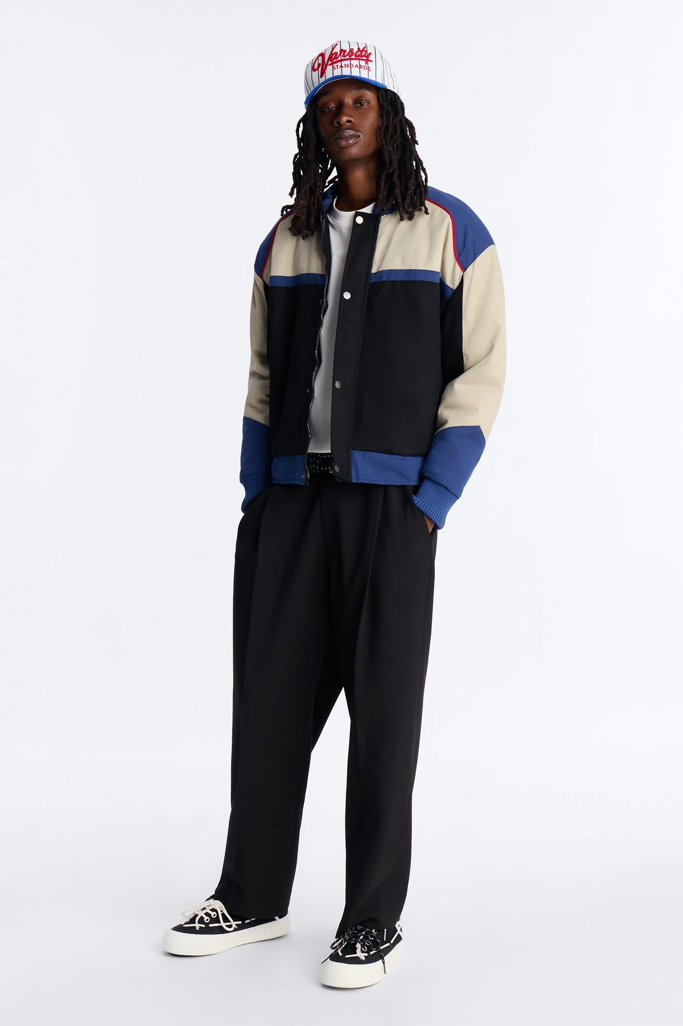 Victory Lap Color Block Bomber Jacket - Black/combo Fashion Nova