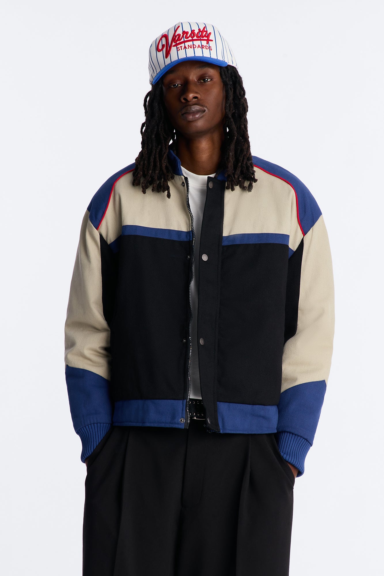 Victory Lap Color Block Bomber Jacket - Black/combo Fashion Nova