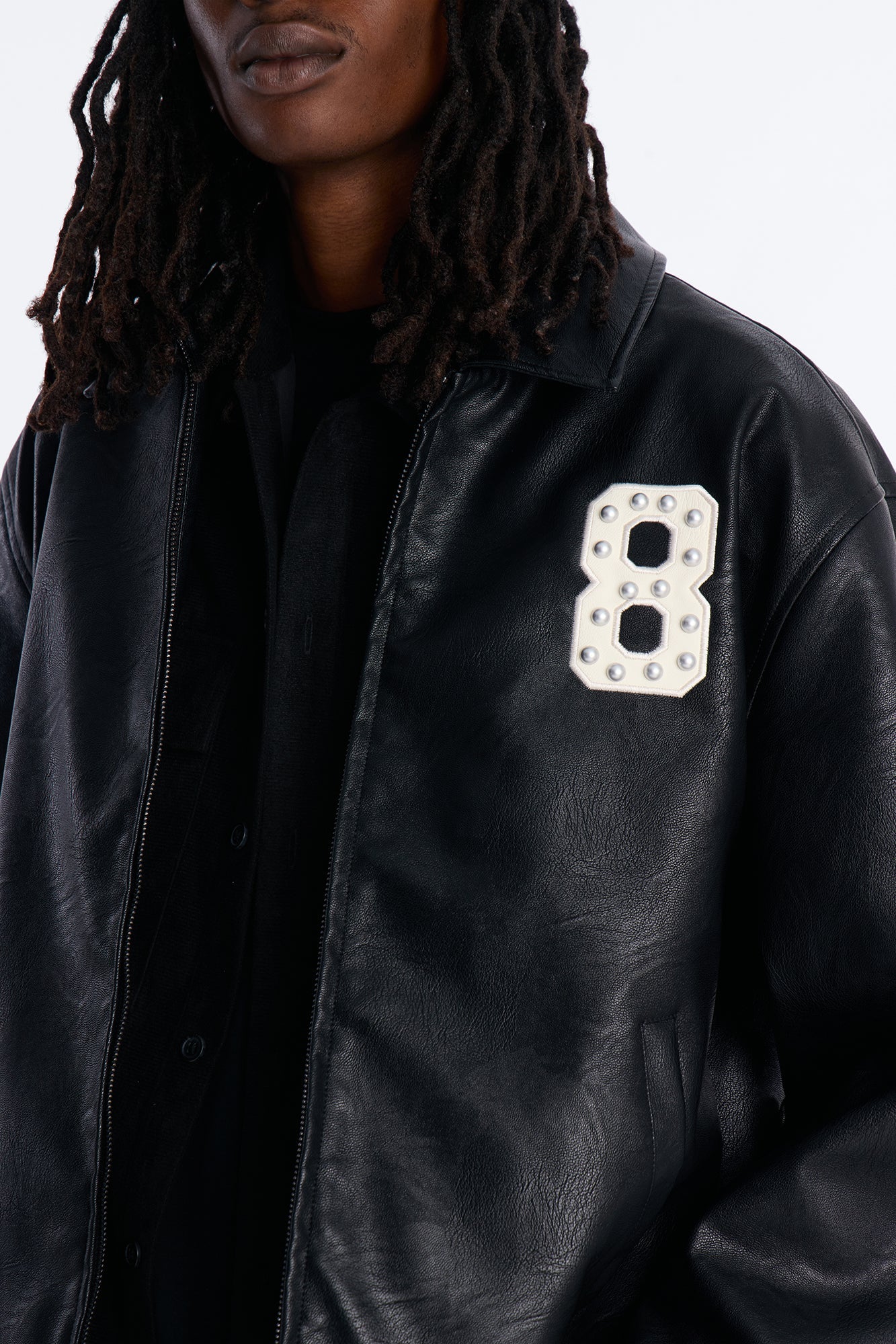 Crimson Blessed Faux Leather Studded Bomber Jacket - Black Fashion Nova