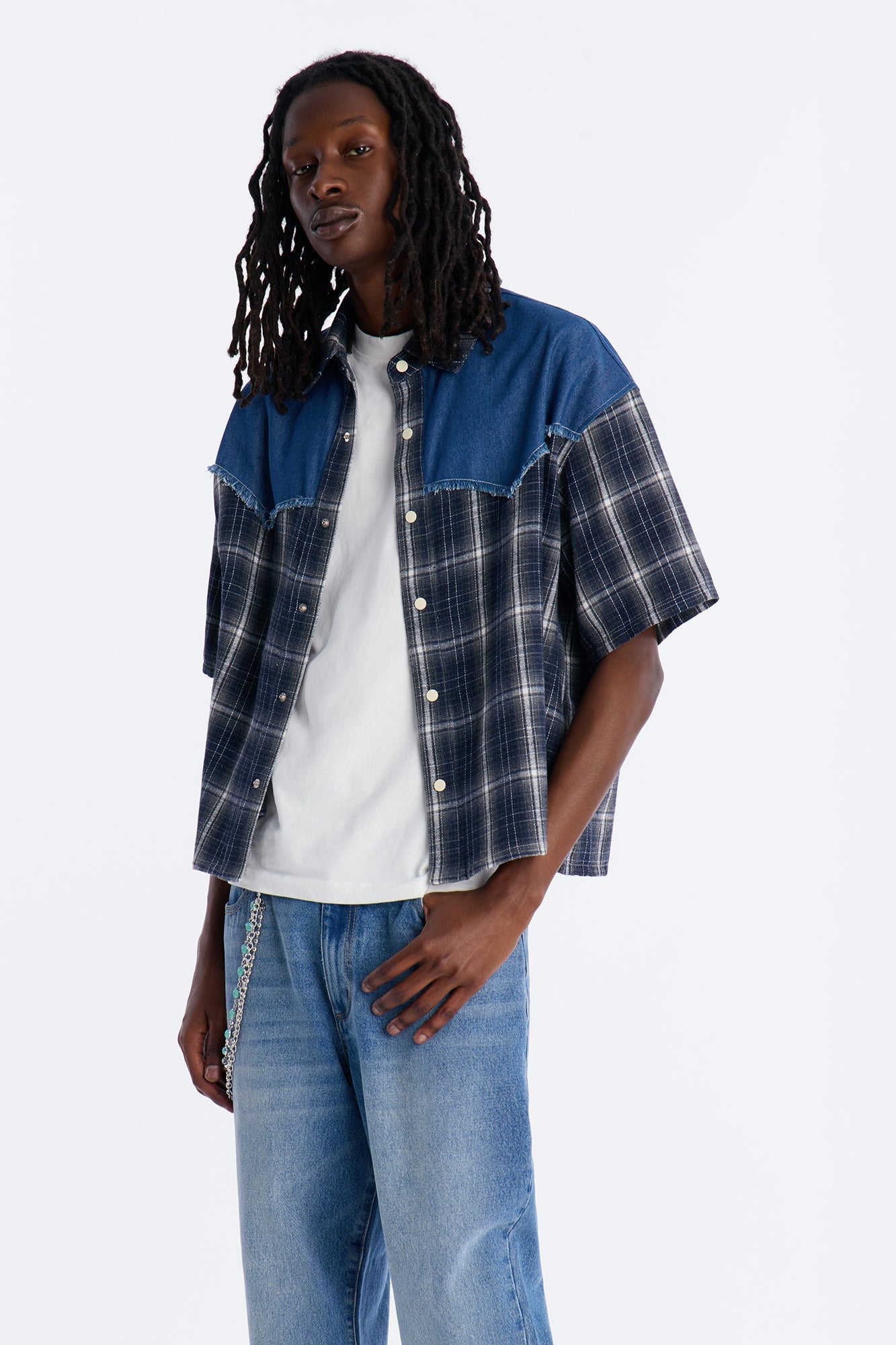 Sundown Mixed Media Button Up Shirt - Black Fashion Nova