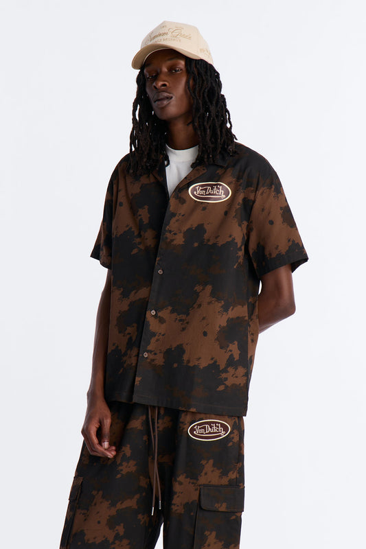 Von Dutch Rodeo Dual Cuban Button Up - Brown Fashion Nova