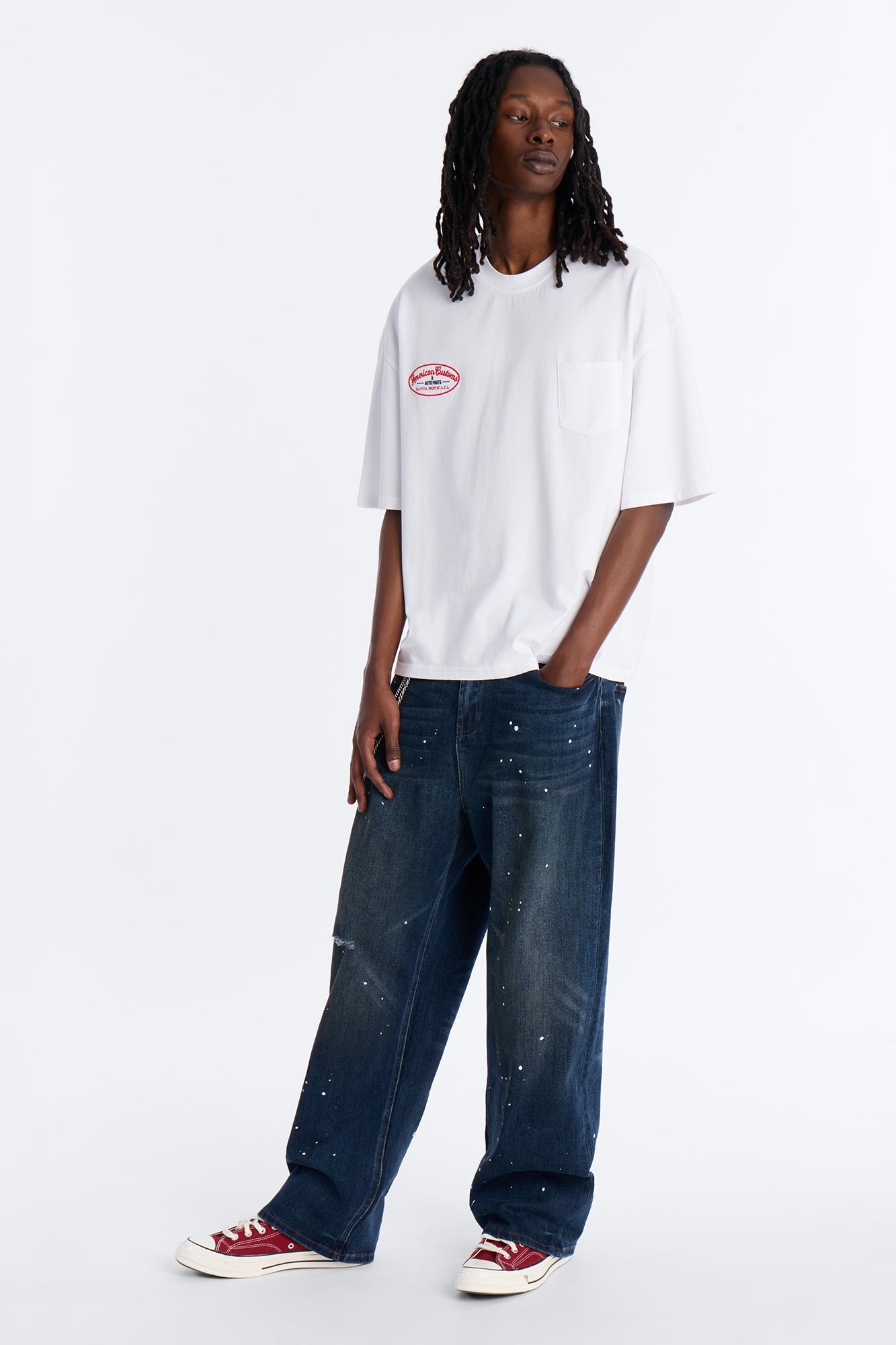 In The Paint Splat Baggy Jeans - Dark Wash Fashion Nova