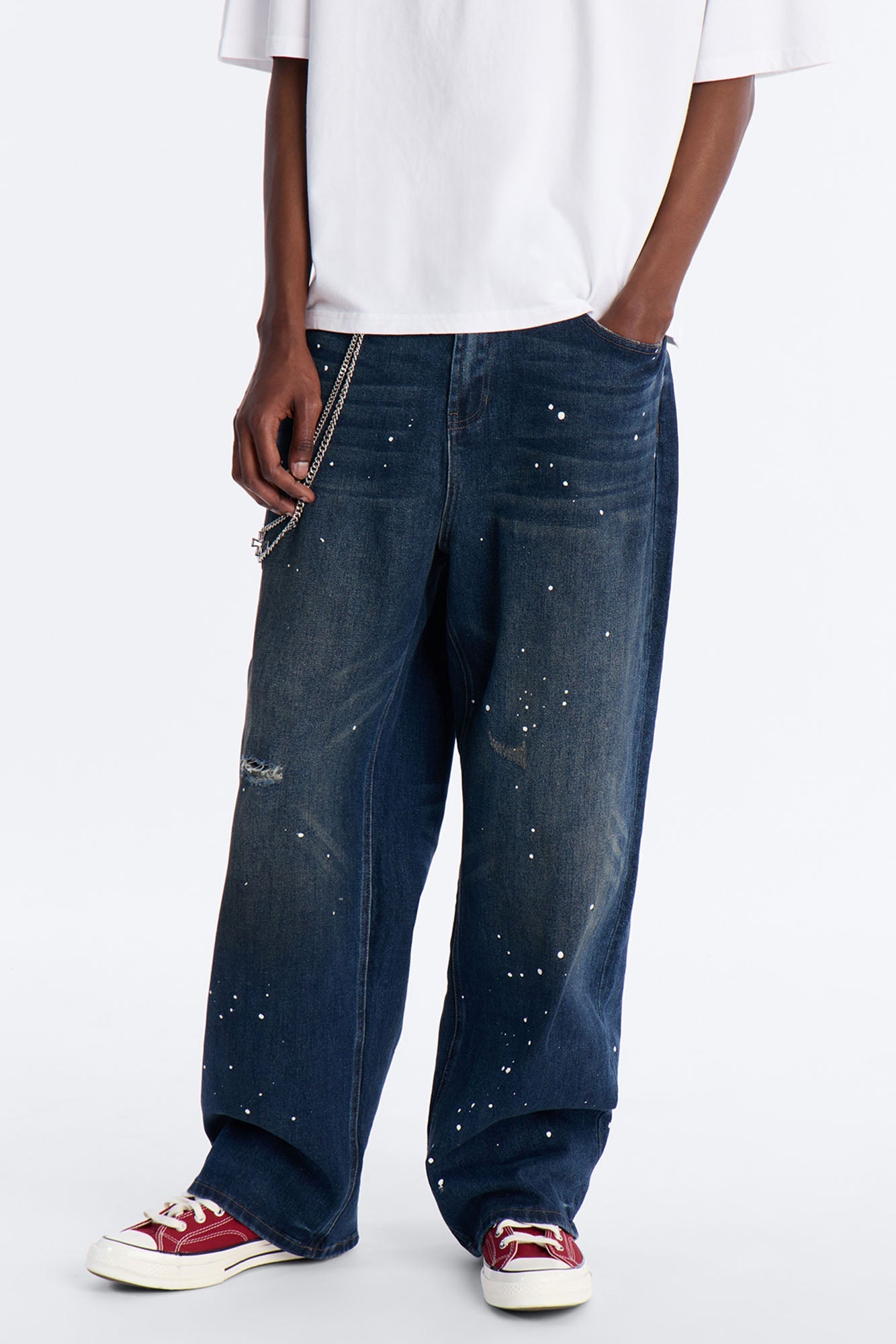 In The Paint Splat Baggy Jeans - Dark Wash Fashion Nova