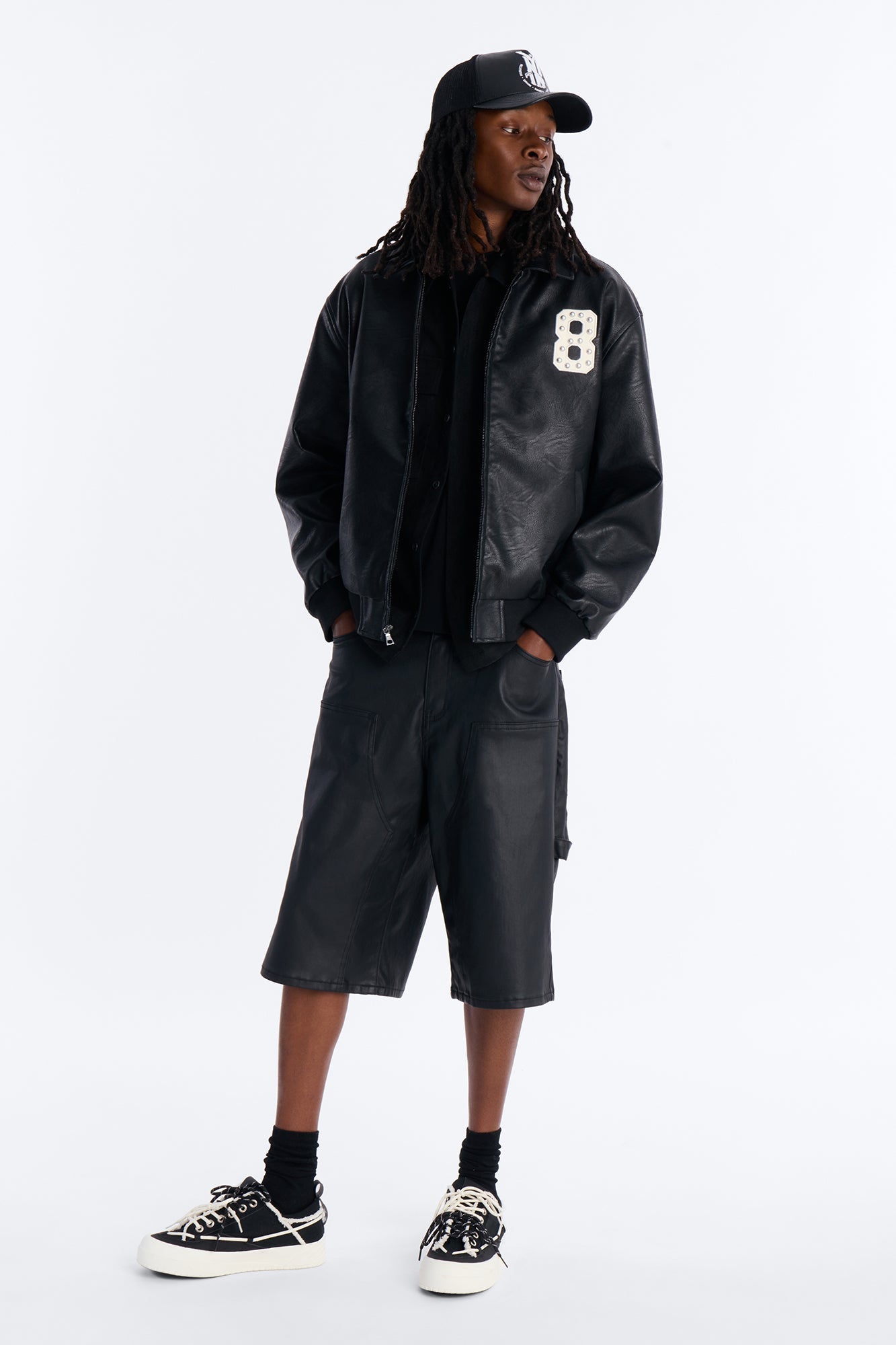Baggy Liquid Coated Waxed Short - Black Fashion Nova
