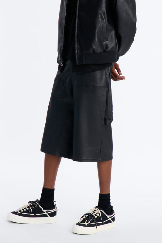 Baggy Liquid Coated Waxed Short - Black Fashion Nova
