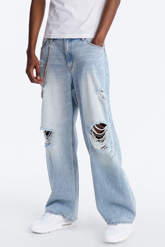 Essential Destroyed Baggy Rigid Jean - Light Blue Wash Fashion Nova